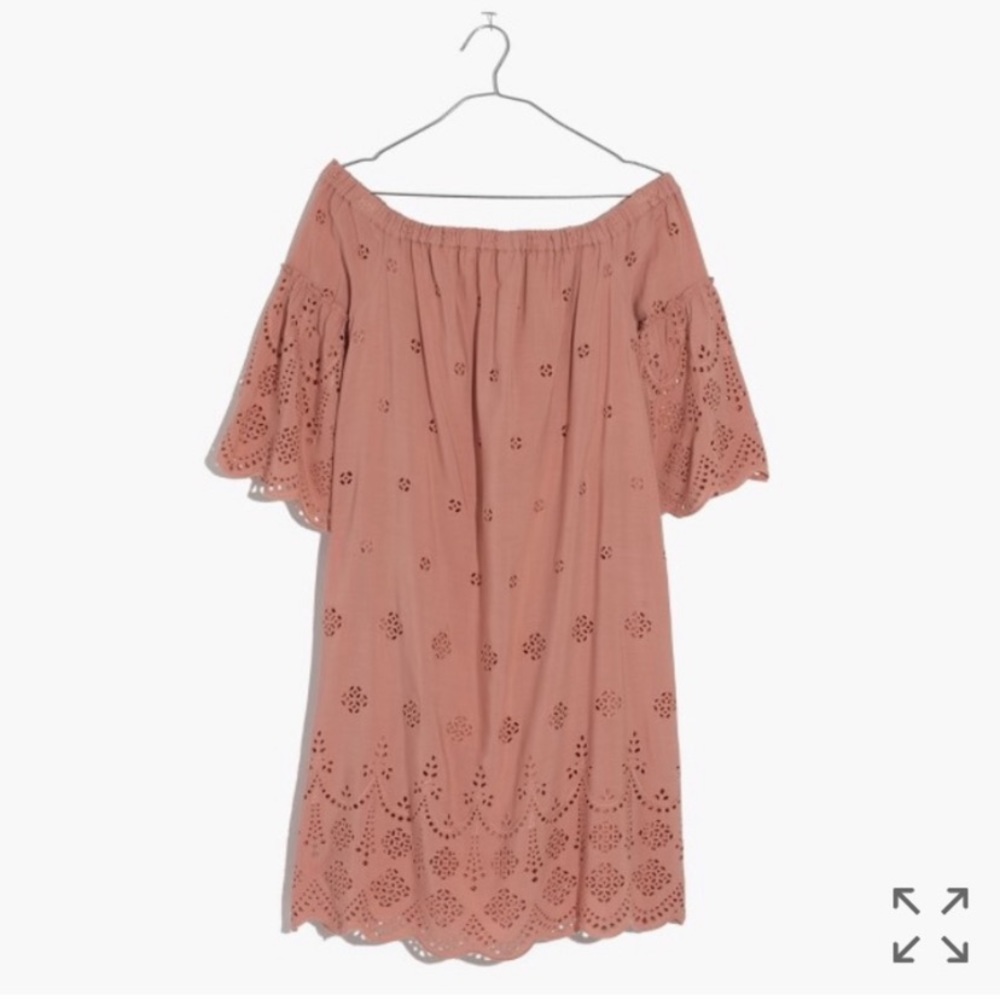 Madewell Pink Eyelet Off The Shoulder Dress Size 10 - Picture 4 of 8